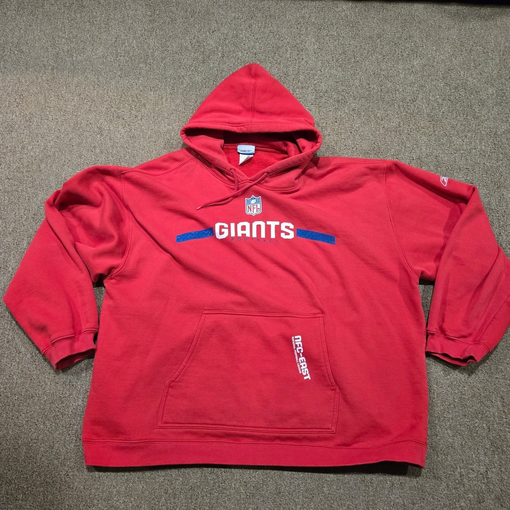 Vintage New York Giants Reebok Hoodie Mens 2XL Red NFL NFC East Graphic Pullover